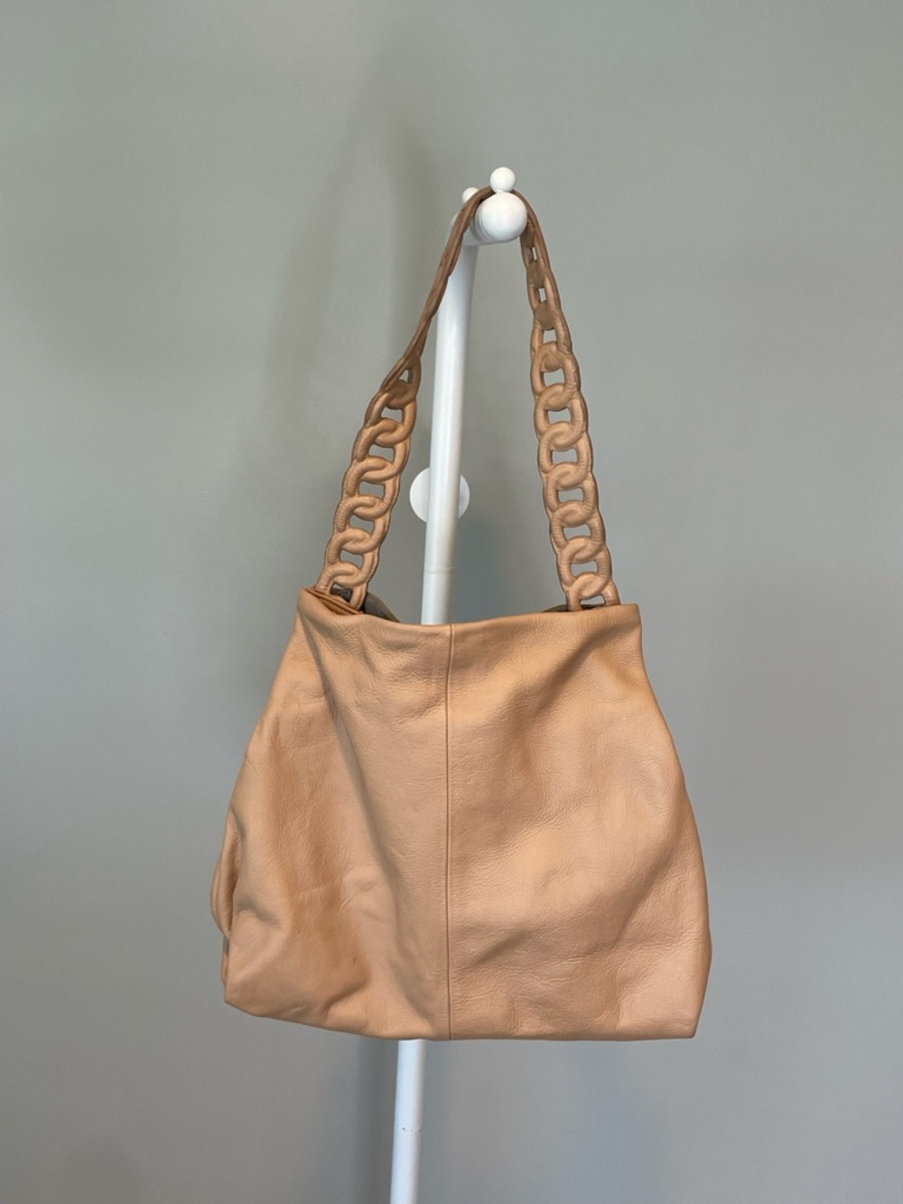Vince Camuto Genuine Soft Leather Chain Strap Hobo Bag in Tan